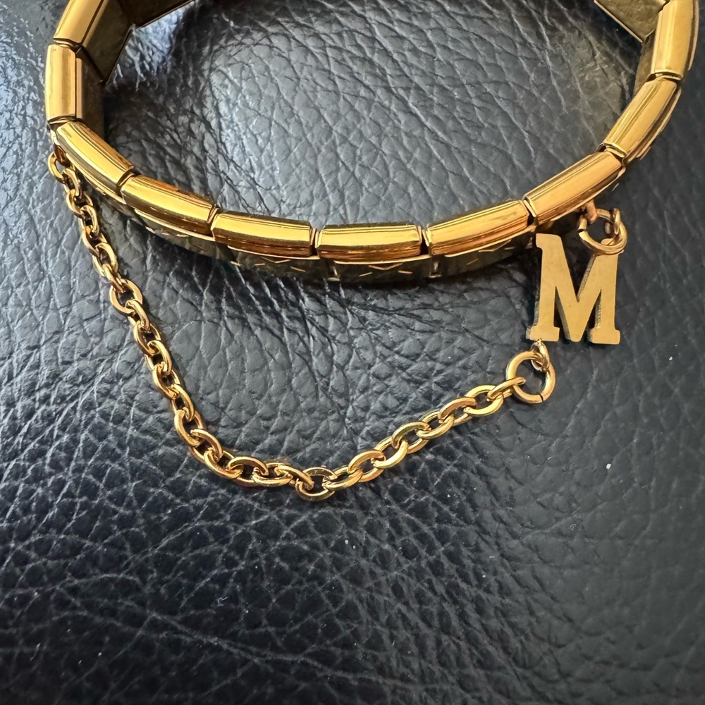 Gold Tone Italian Charm Dangle Letter M with Safety Chain (2 Links)
